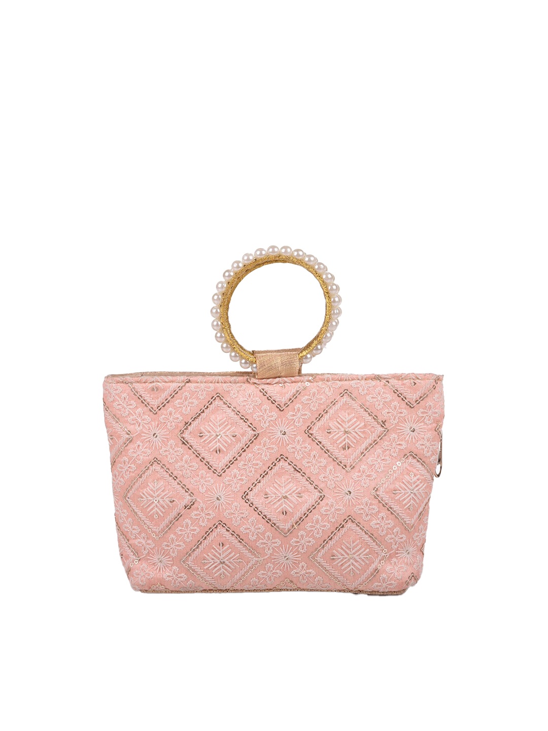

Kuber Industries Peach-Coloured Ethnic Motifs Structured Handheld Bag