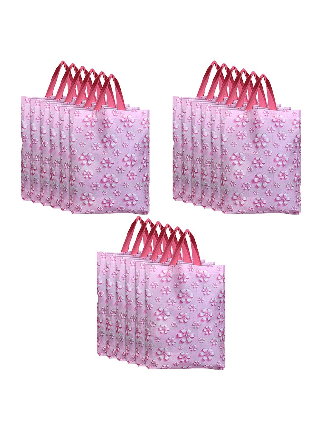 

Kuber Industries Pack of 18 Pink Floral Printed Reusable Handheld Bag