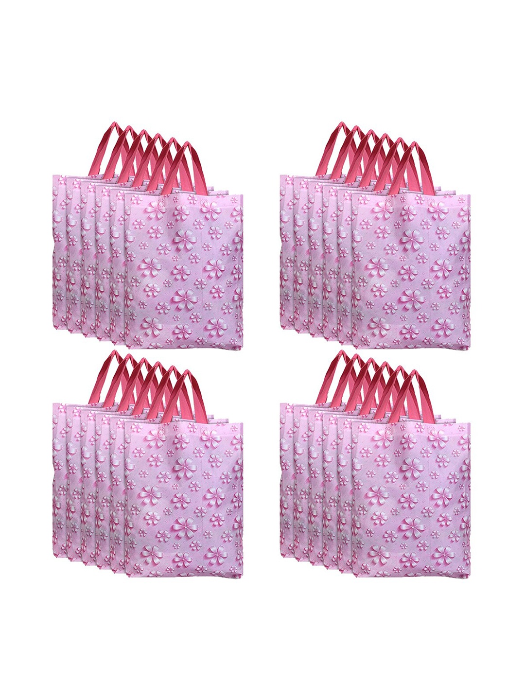 

Kuber Industries Pack of 24 Pink Floral Printed Reusable Handheld Bag