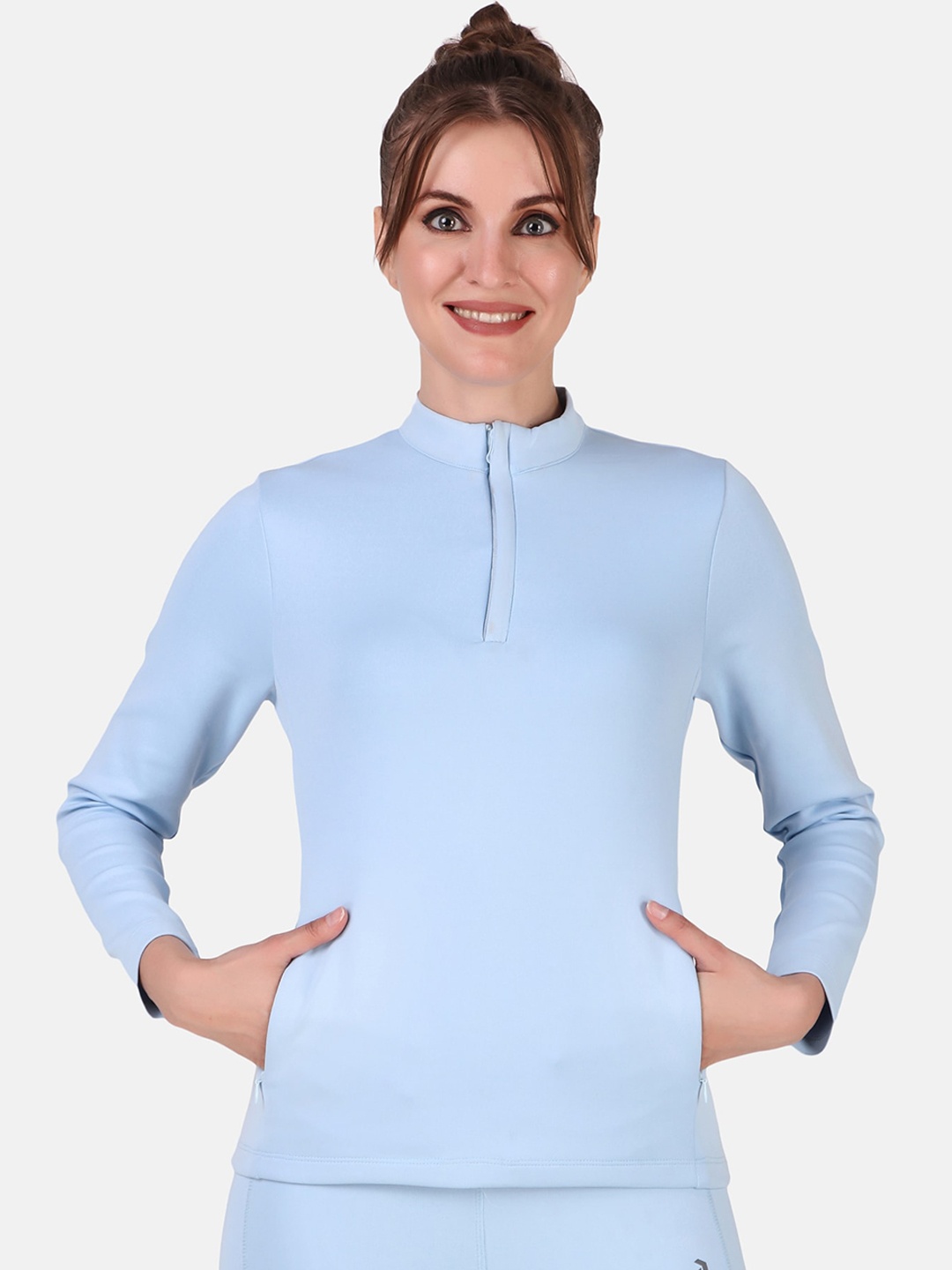 

PERFKT-U Antimicrobial High Neck Long Sleeve Slim Fit Training Or GymTshirt, Blue