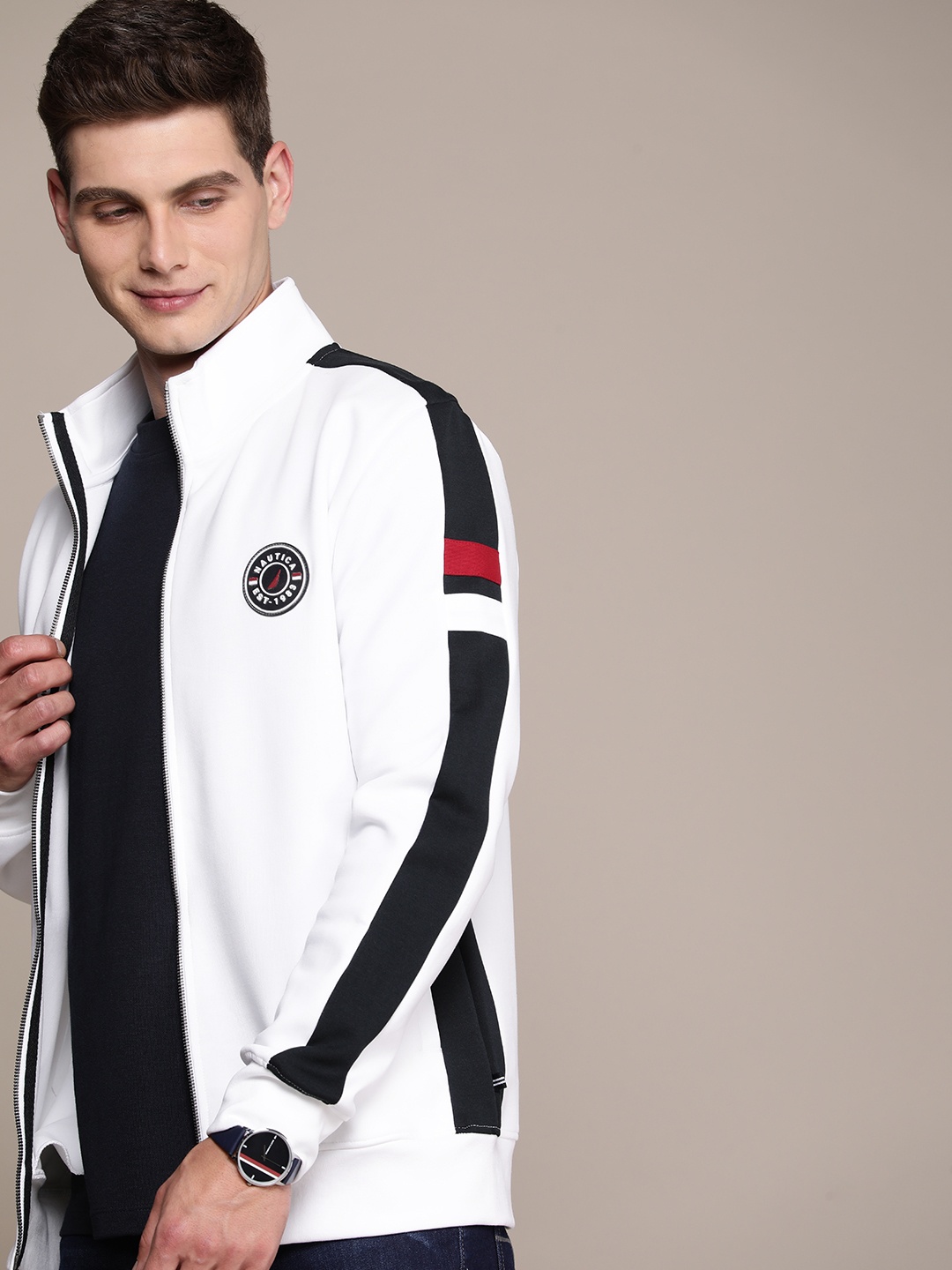 

Nautica Solid Long Sleeves Front Open Sweatshirts, White