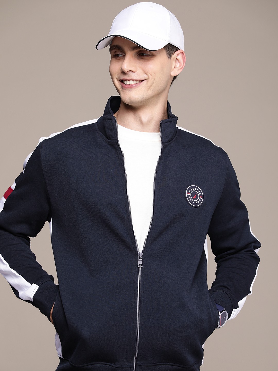 

Nautica Solid Long Sleeves Front Open Sweatshirts, Navy blue