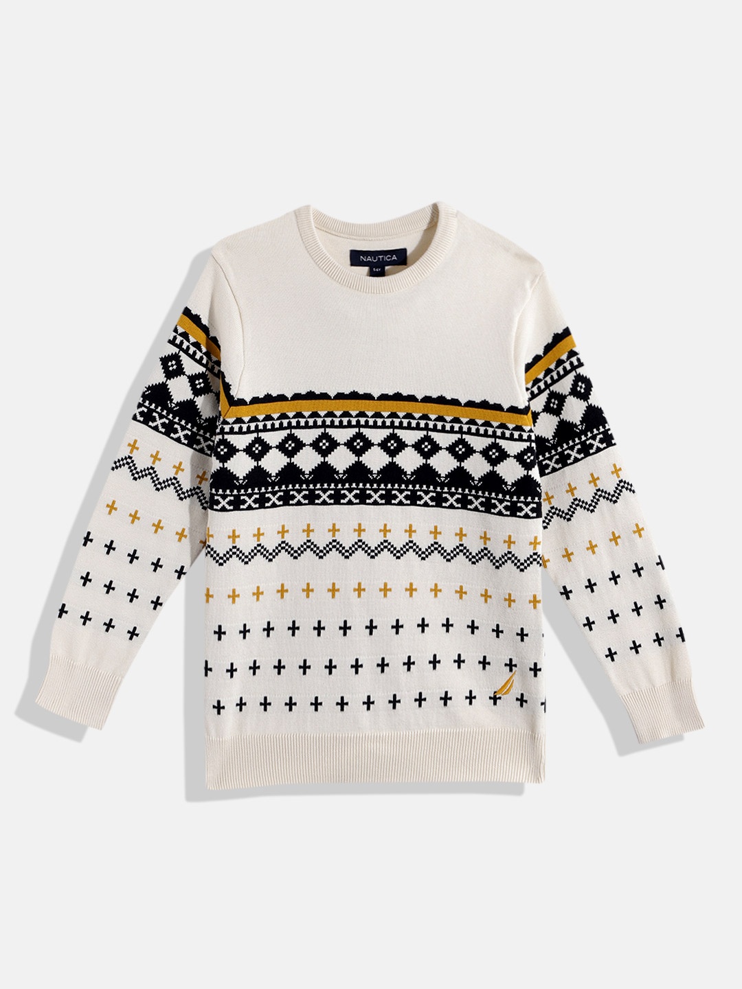 

Nautica Boys Pure Cotton Geometric Printed Pullover, White