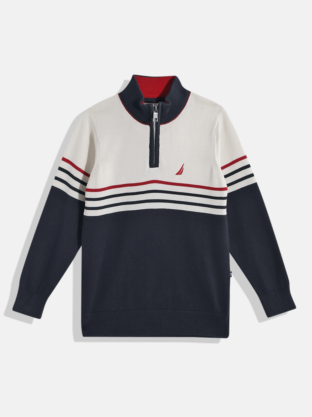 

Nautica Boys Pure Cotton Colourblocked Pullover, White