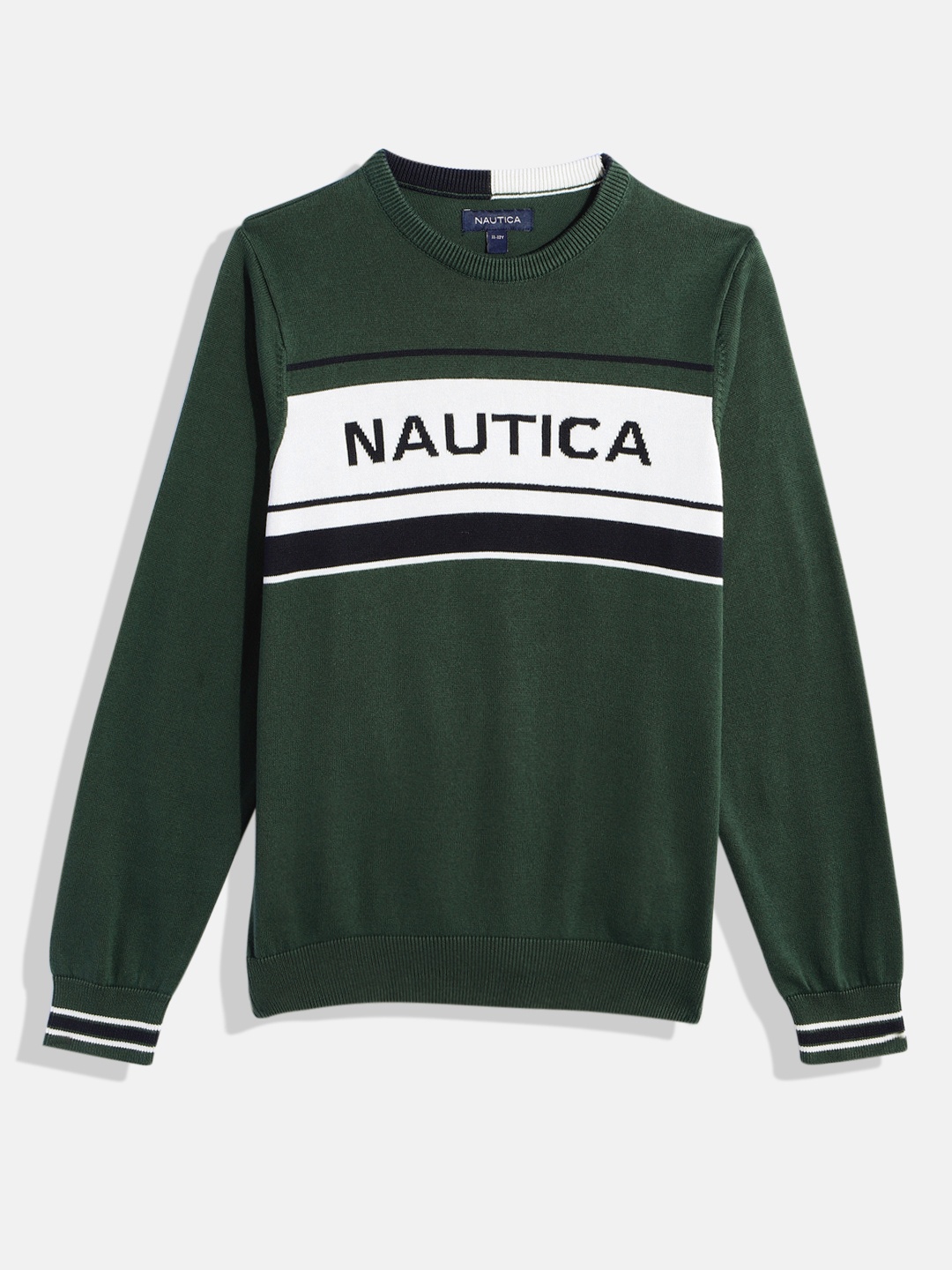 

Nautica Boys Brand Logo Printed Pure Cotton Pullover, Green