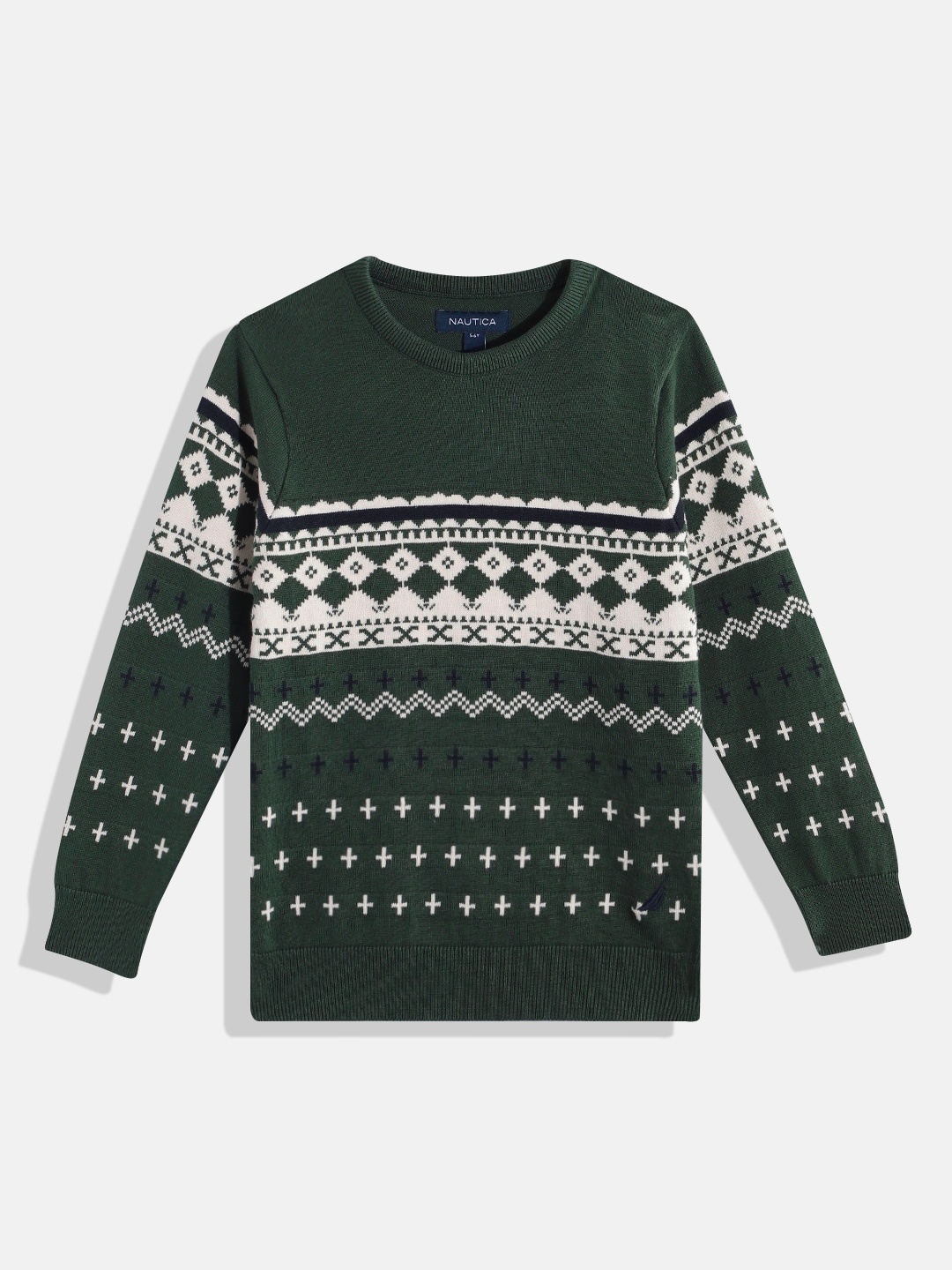 

Nautica Boys Pure Cotton Geometric Printed Pullover, Green