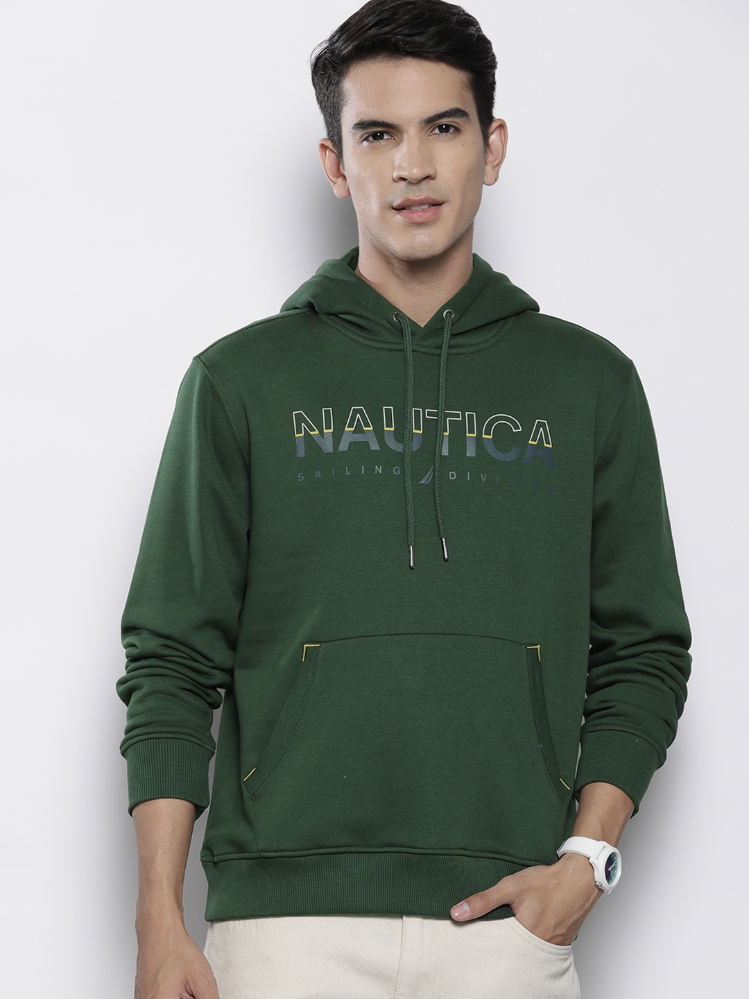 

Nautica Brand Logo Print Detail Hooded Pullover Sweatshirt, Olive