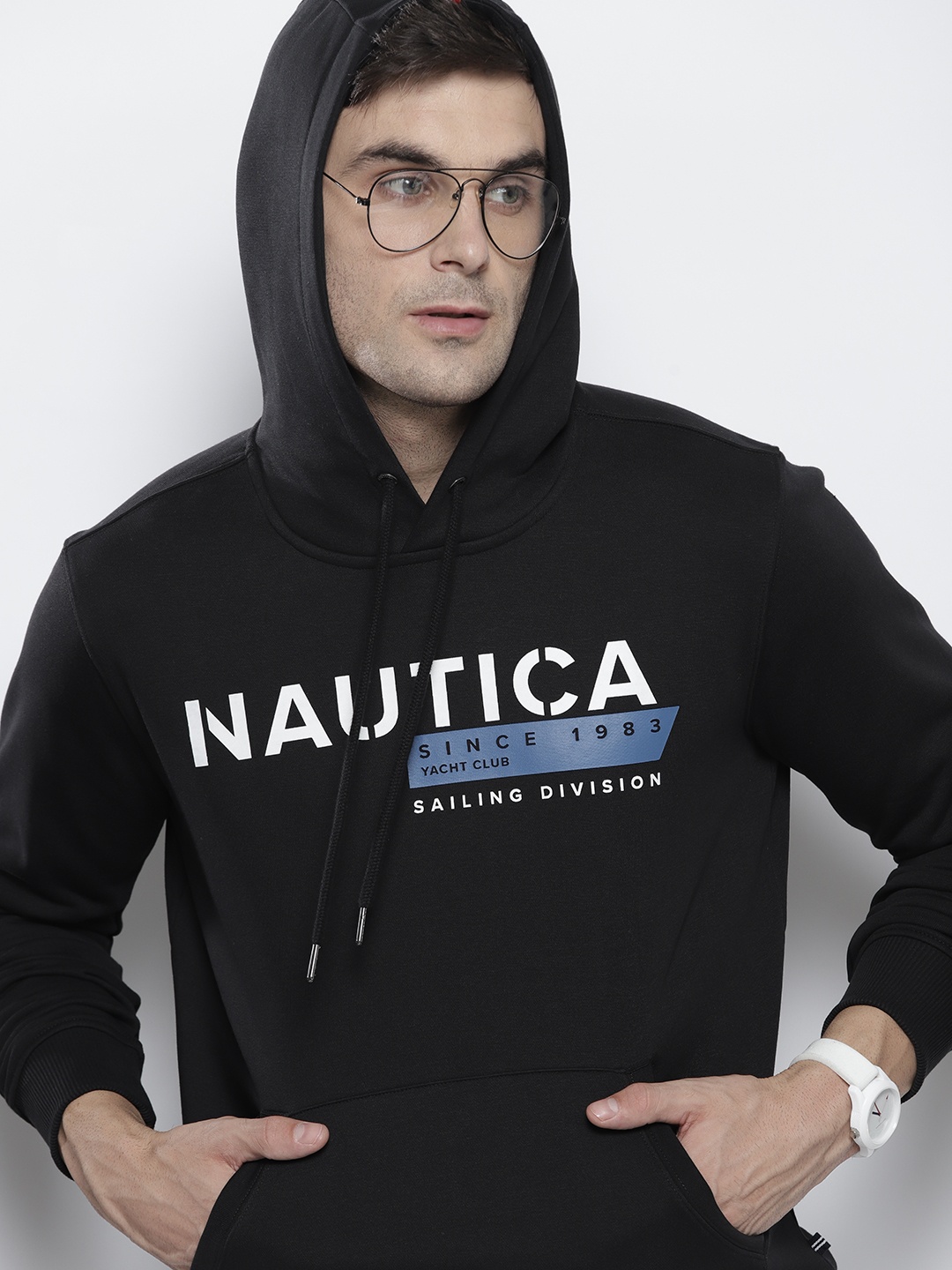 

Nautica Brand Logo Print Hooded Sweatshirt, Black