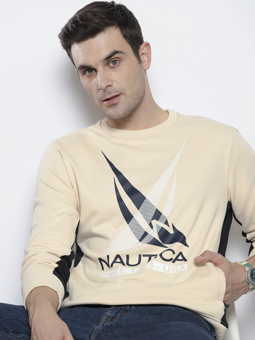 

Nautica Men Printed Sweatshirt, Beige