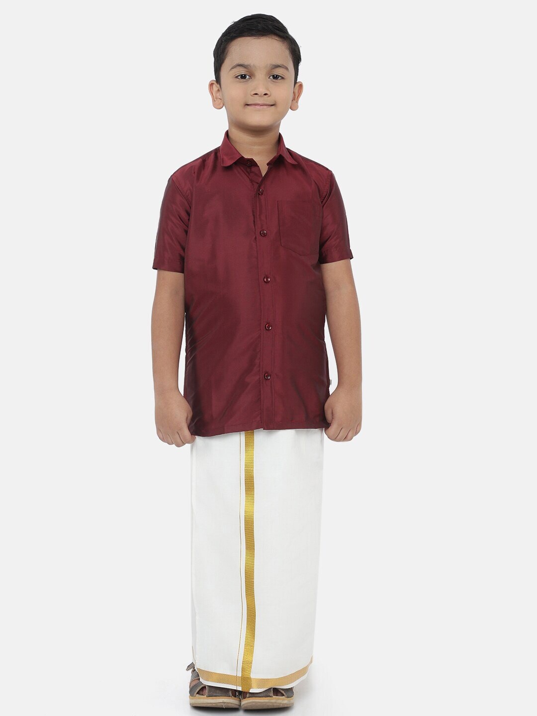 

Ramraj Boys LITTLESTARS Spread Collar Shirt With Dhoti, Maroon