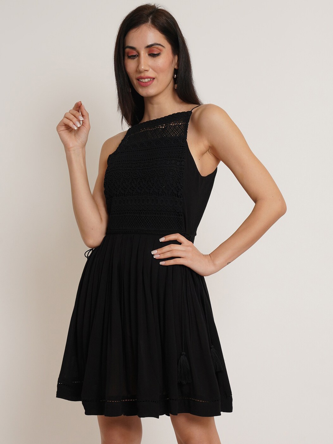 

IX IMPRESSION Crepe Fit & Flare Dress, Black