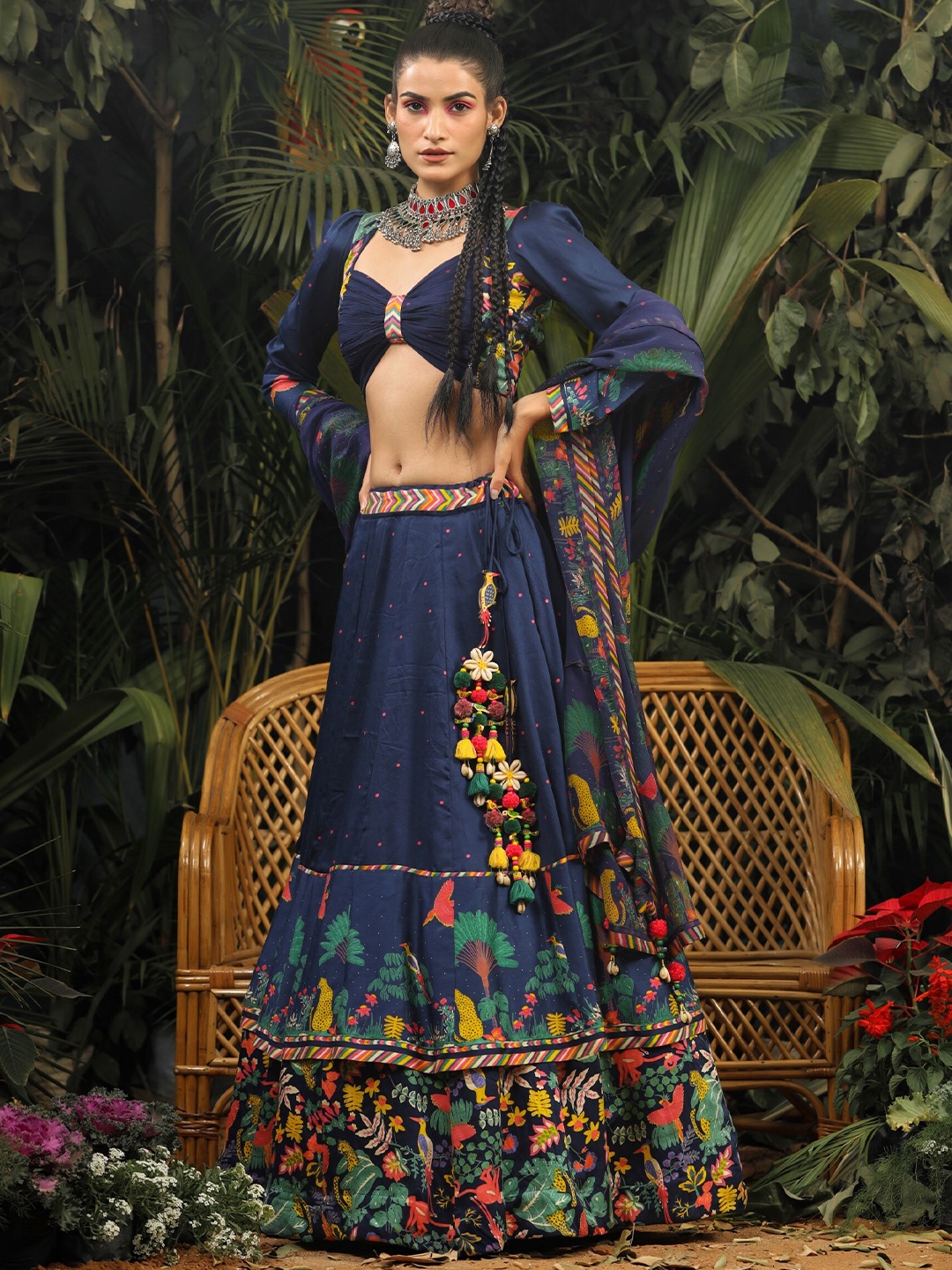 

Baise Gaba Printed Ready to Wear Lehenga & Blouse With Dupatta, Blue