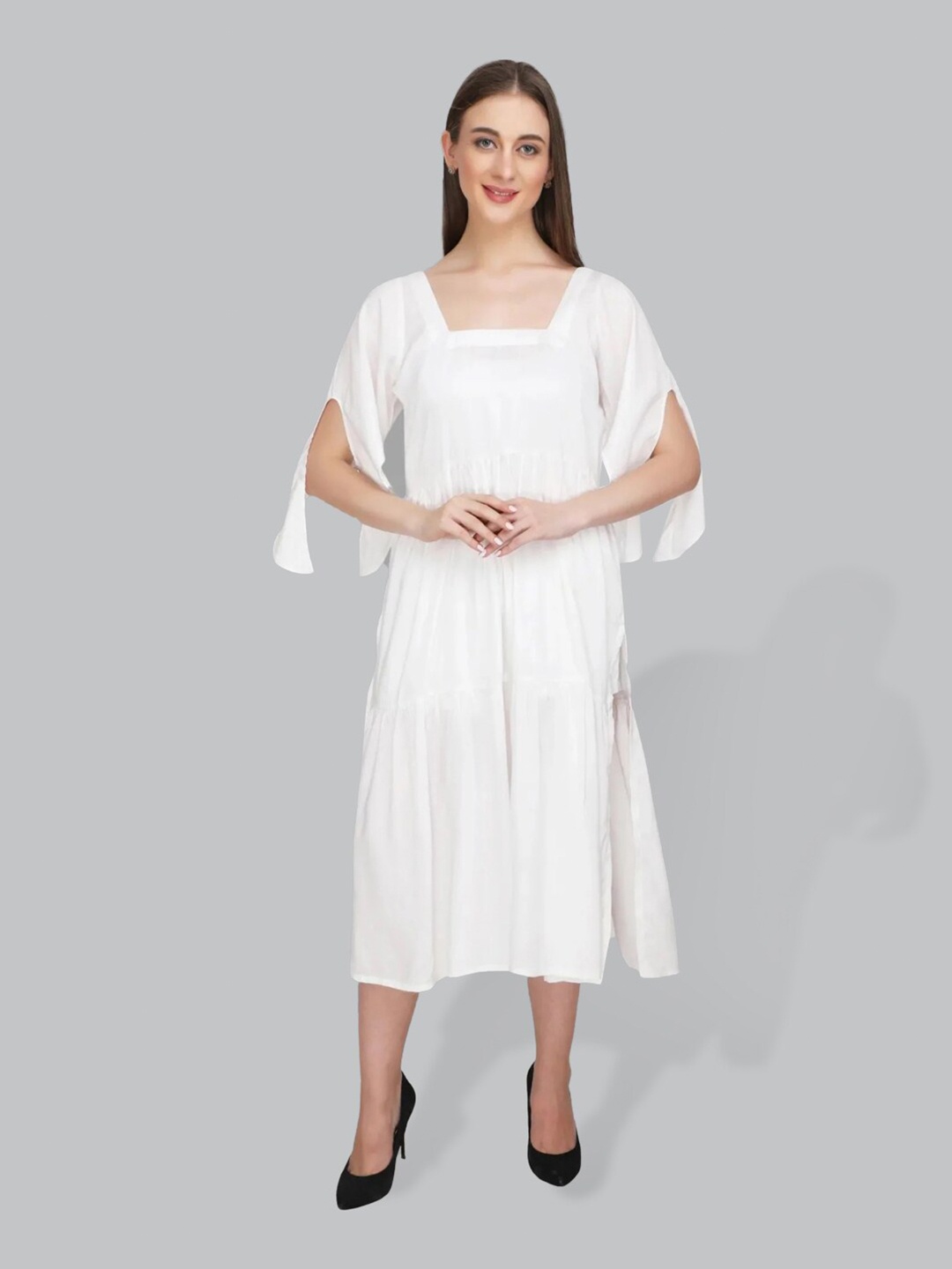 

CUFFS N LASHES Fit & Flare Midi Dress, White