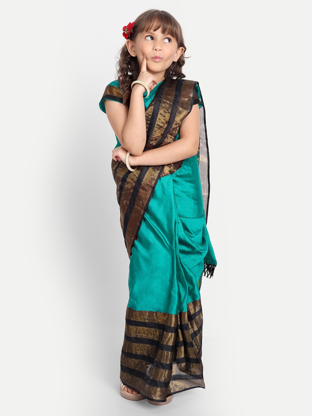 

LOOKS AND LIKES Pure Cotton Kota Zari Saree With Tassel, Teal