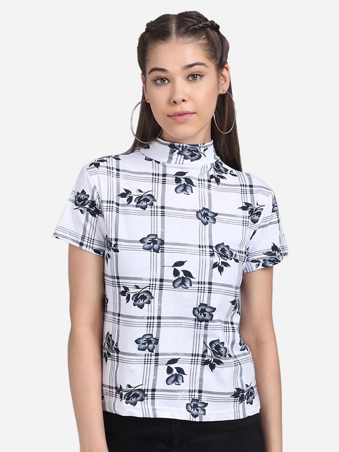 

Kotty Floral Printed High Neck Crepe Top, White