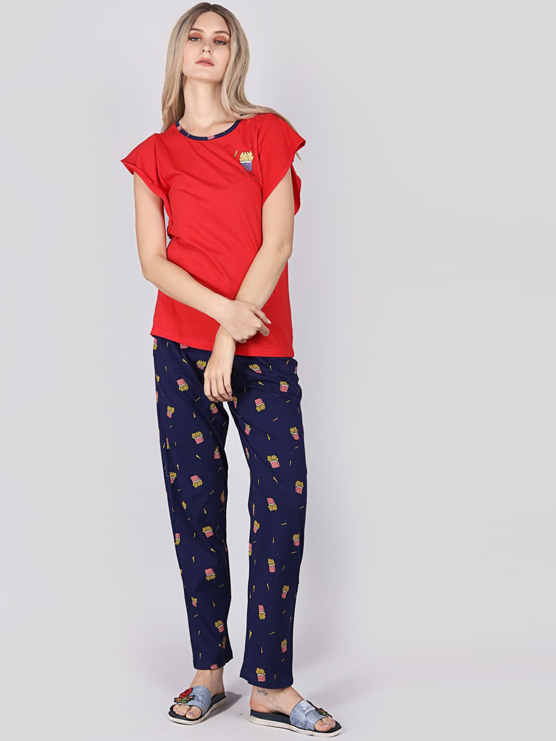 

ASPORA Conversational Printed Organic Cotton Night Suit, Red