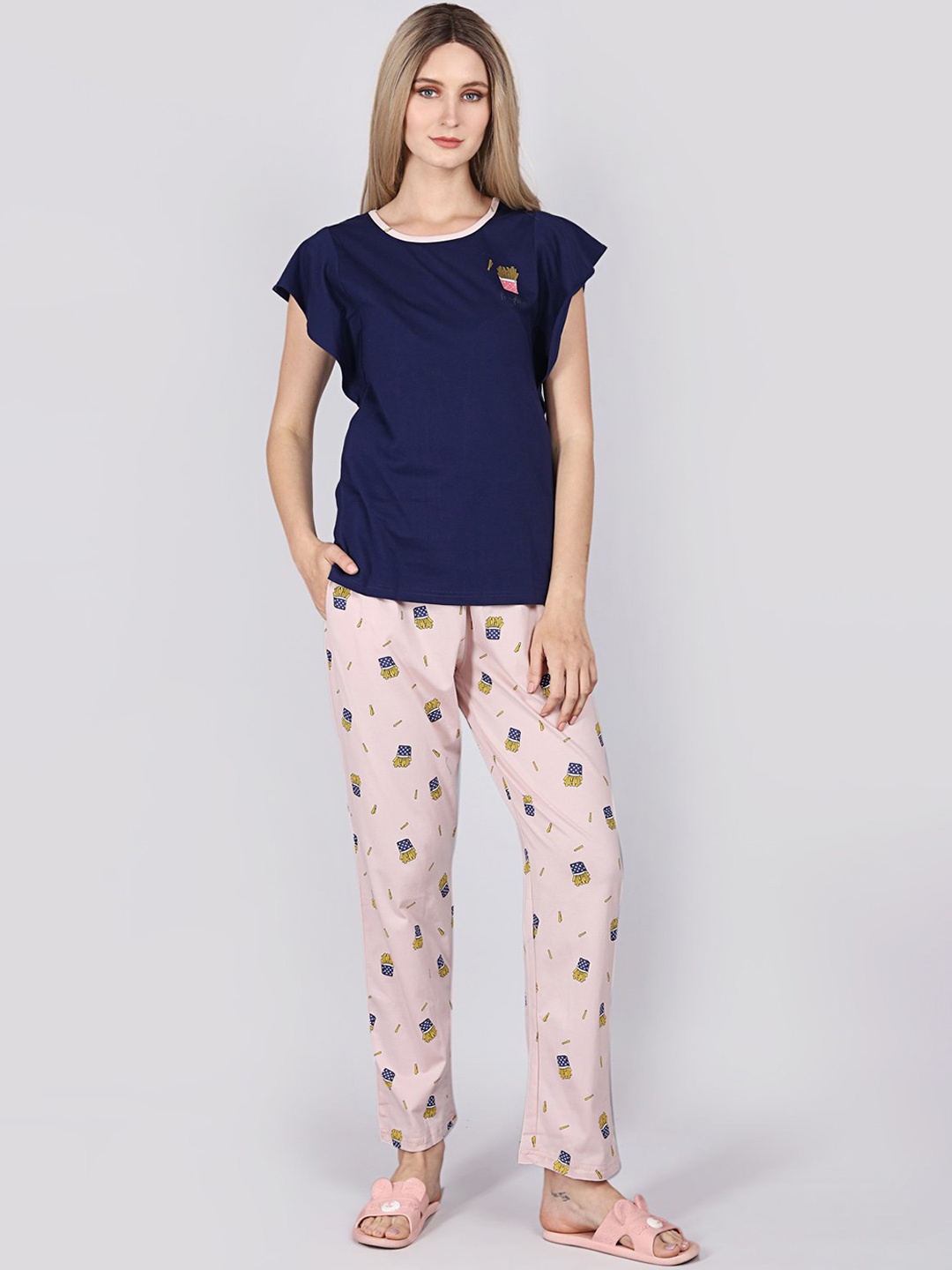 

ASPORA Conversational Printed Organic Cotton Night Suit, Blue