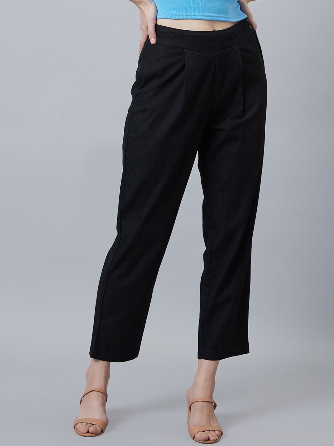 

TARAMA Women Cotton Relaxed Fit Comfort High-Rise Jeans, Black
