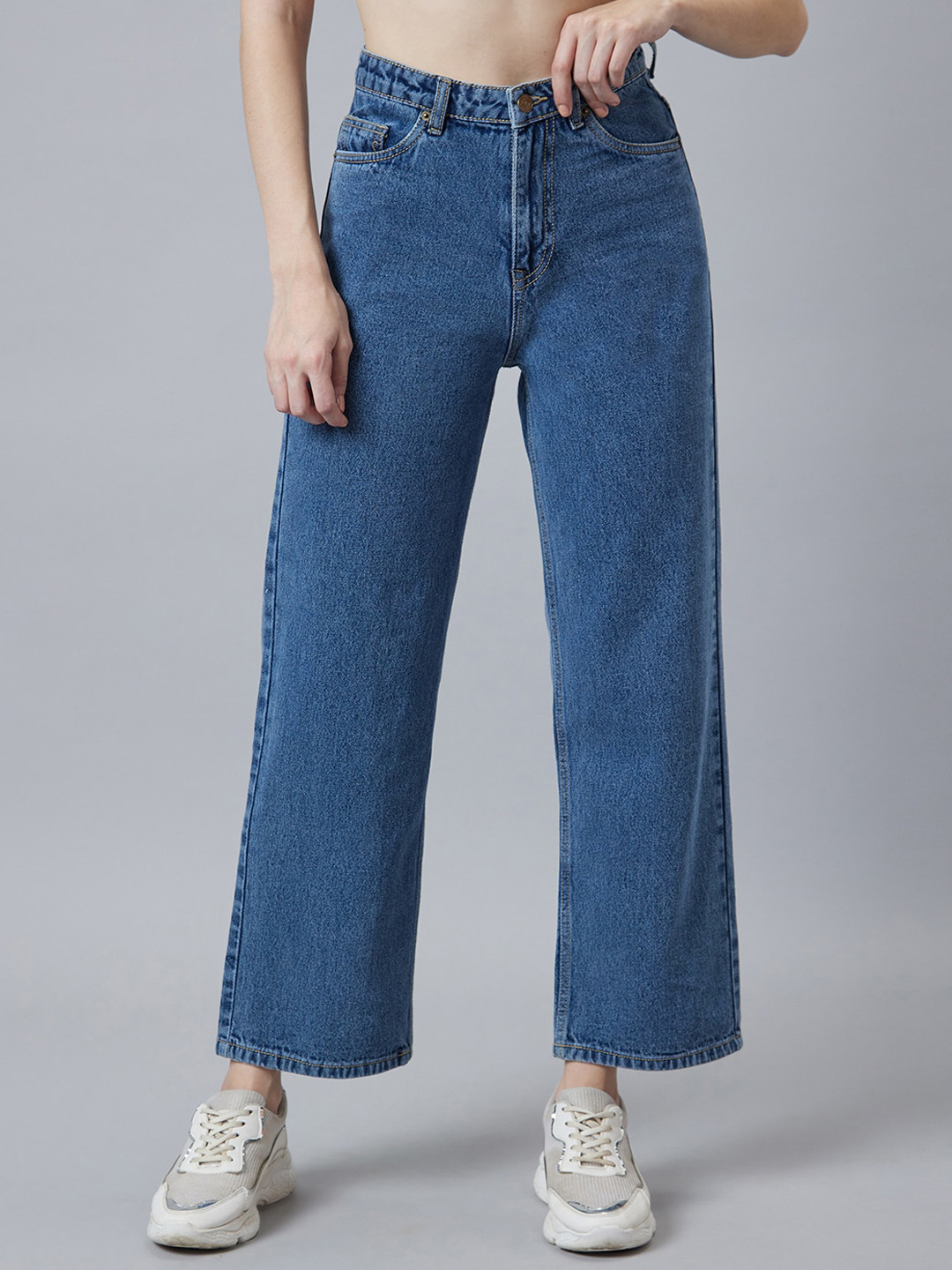 

TARAMA Women Wide Leg High-Rise Cotton Jeans, Blue