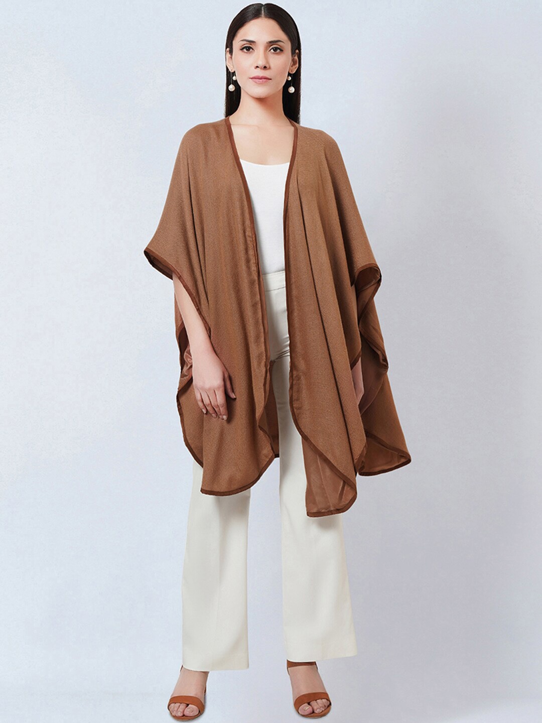 

First Resort by Ramola Bachchan Open Front Longline Shrug, Brown