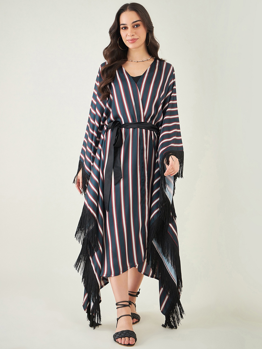 

First Resort by Ramola Bachchan Striped Full Length Cover-Up, Blue