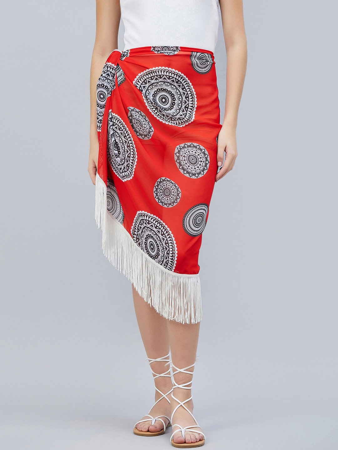 First Resort by Ramola Bachchan Geometric Print Short Sarong, Red