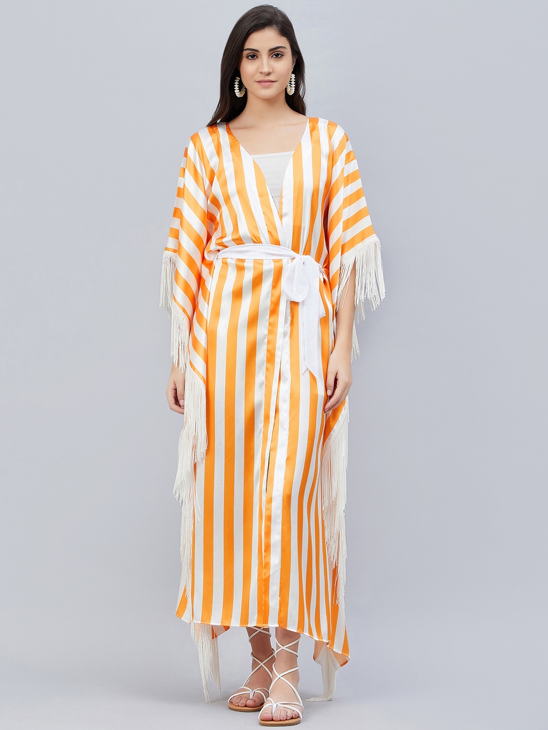 

First Resort by Ramola Bachchan Striped Full Length Cover-Up, Orange
