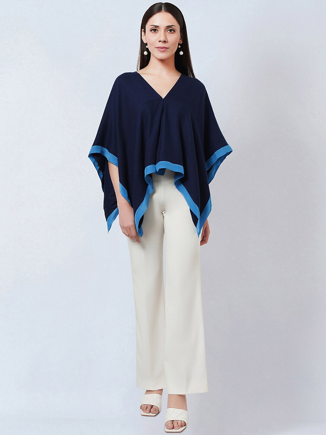 

First Resort by Ramola Bachchan Cashmere Cape Shrug, Navy blue