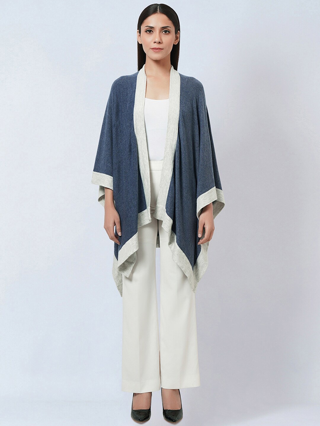 

First Resort by Ramola Bachchan Open Front Longline Shrug, Blue