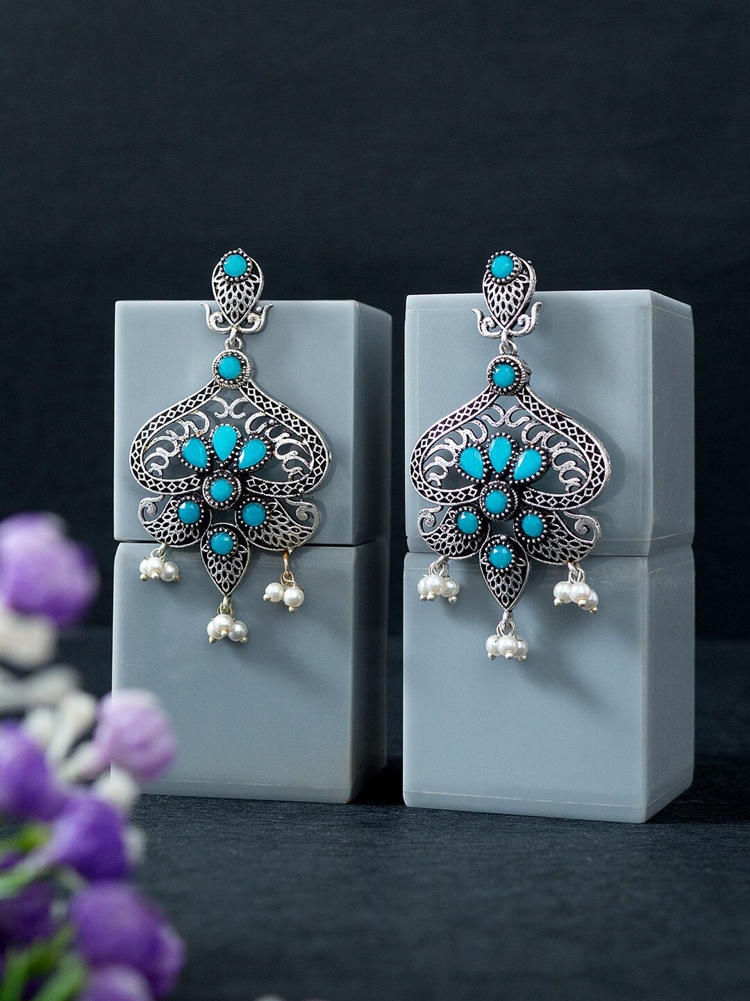 

Golden Peacock Silver-Plated Drop Earrings