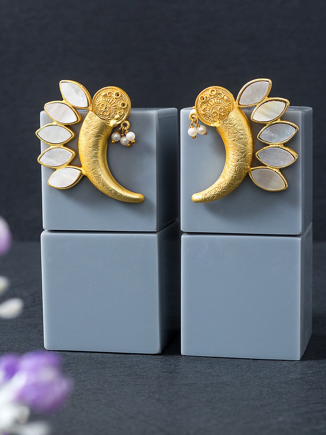 

Golden Peacock Gold-Plated Elephant Tusks Contemporary Drop Earrings