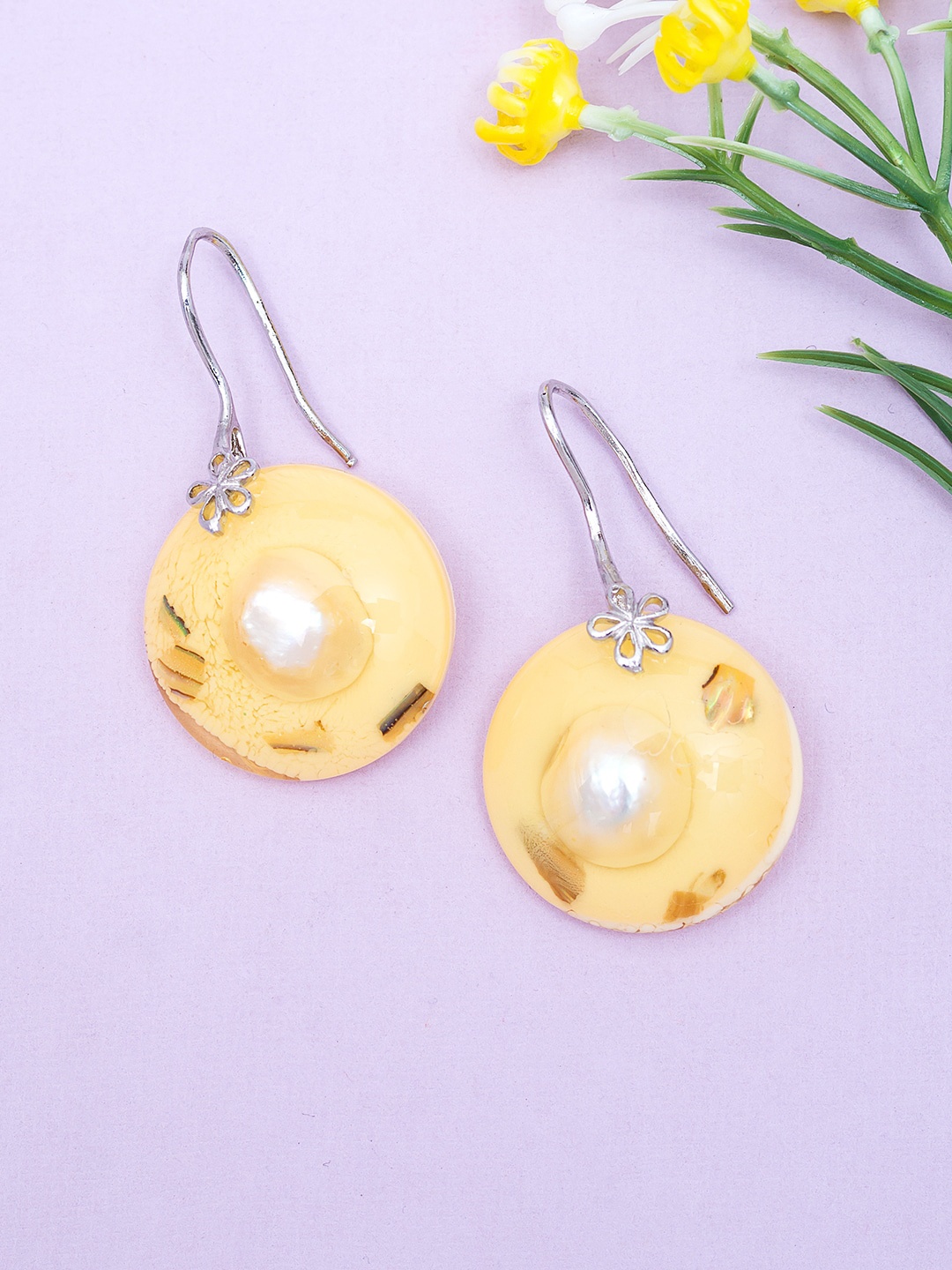 

Golden Peacock Circular Drop Earrings, Yellow