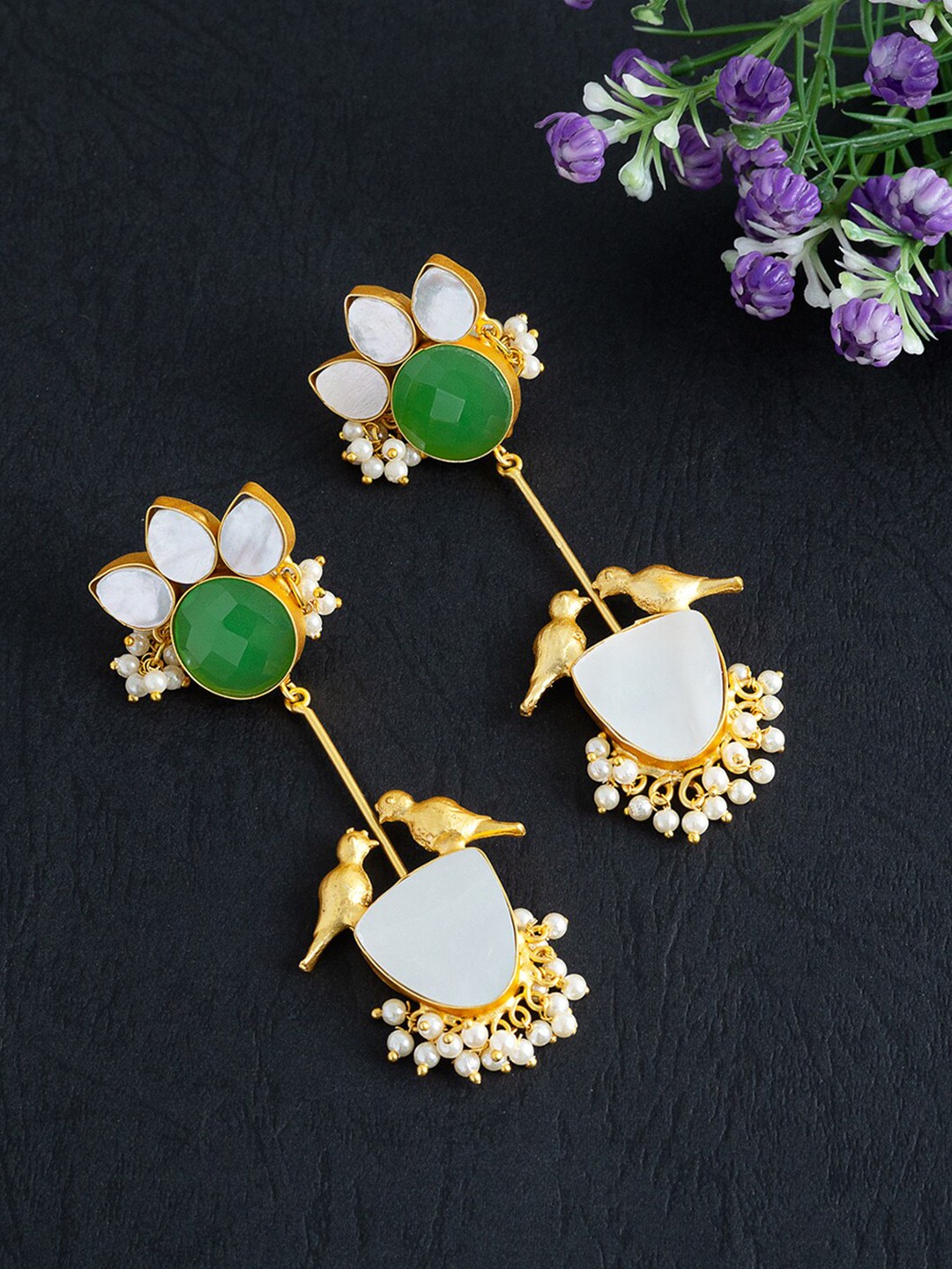 

Golden Peacock Contemporary Drop Earrings, Green