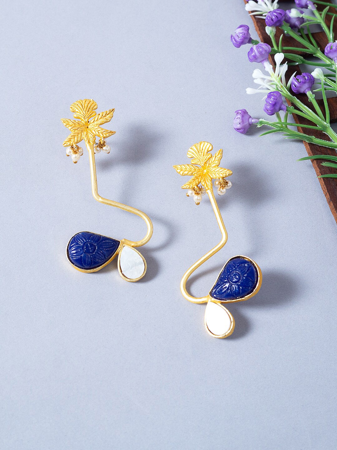 

Golden Peacock Gold-Plated Floral Drop Earrings, Blue