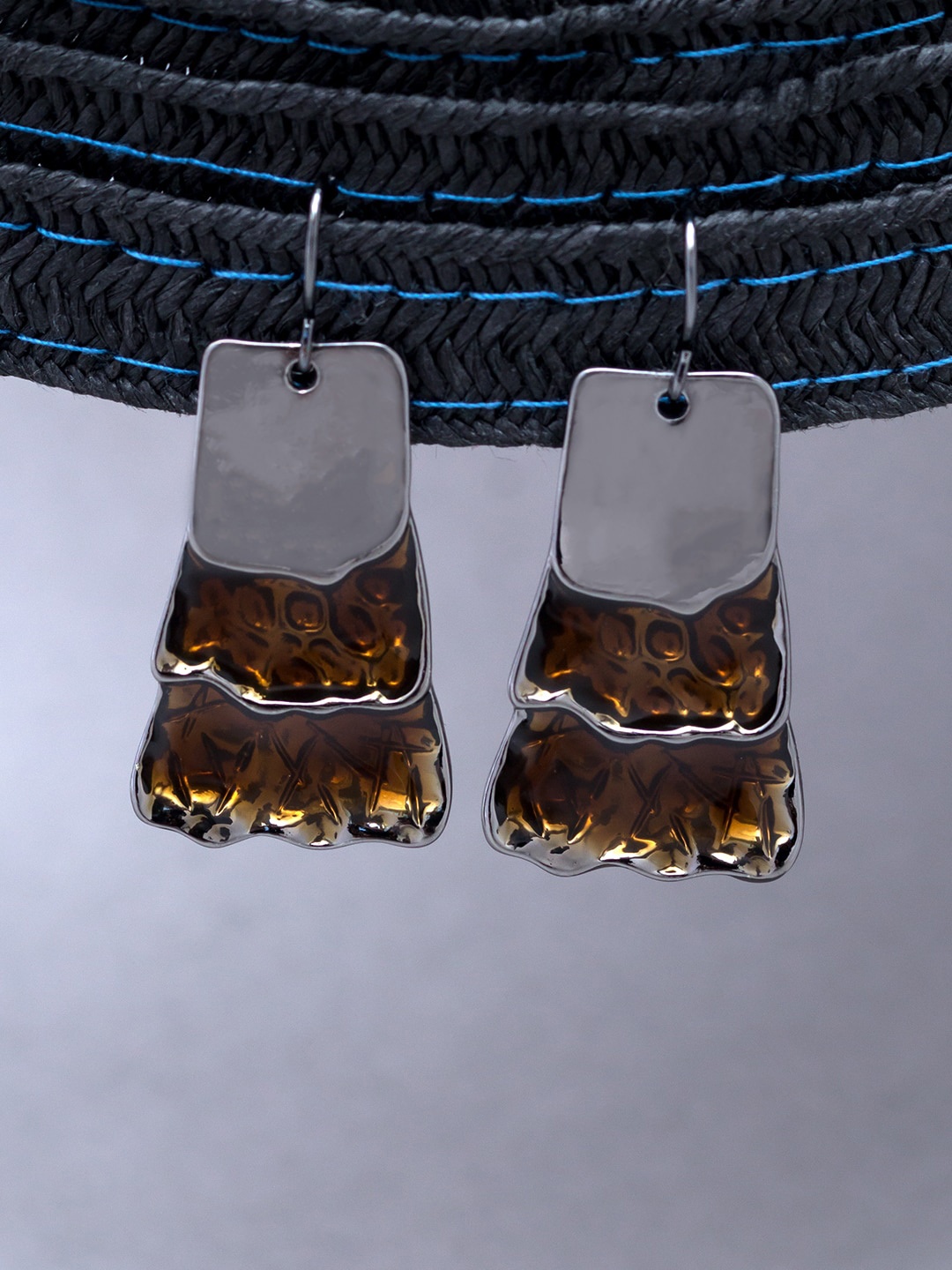 

Golden Peacock Silver-Plated Contemporary Drop Earrings