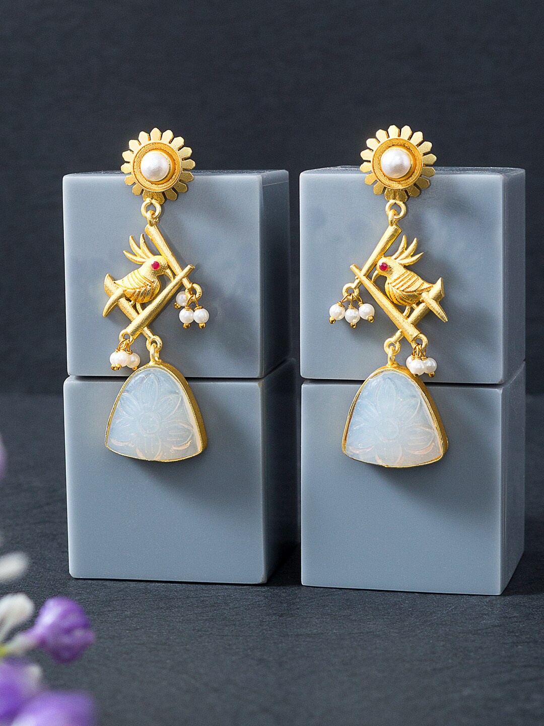 

Golden Peacock Contemporary Drop Earrings, Gold