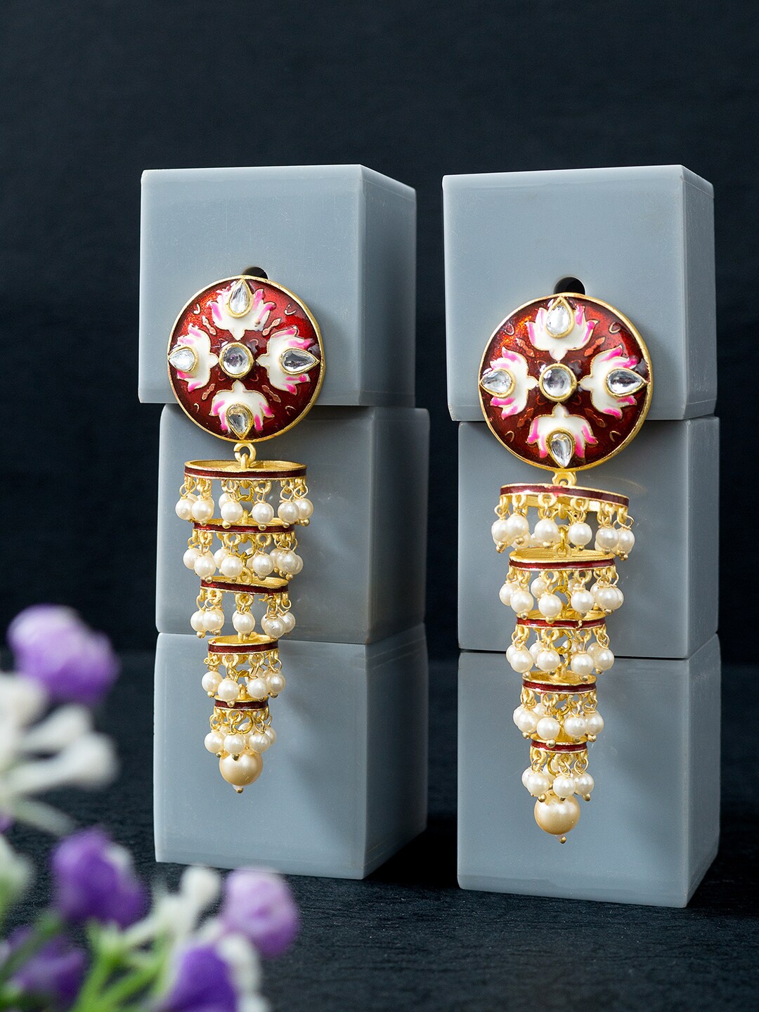 

Golden Peacock Gold-Plated Kundan Studded Jhumkas
