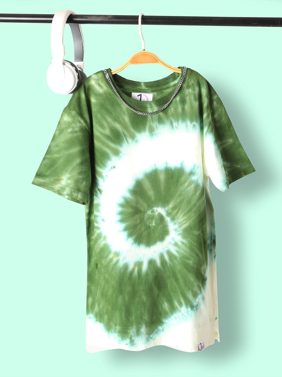 

Jumping Joey Boys Tie & Dye Round Neck Oversized Pure Cotton T-shirt, Green