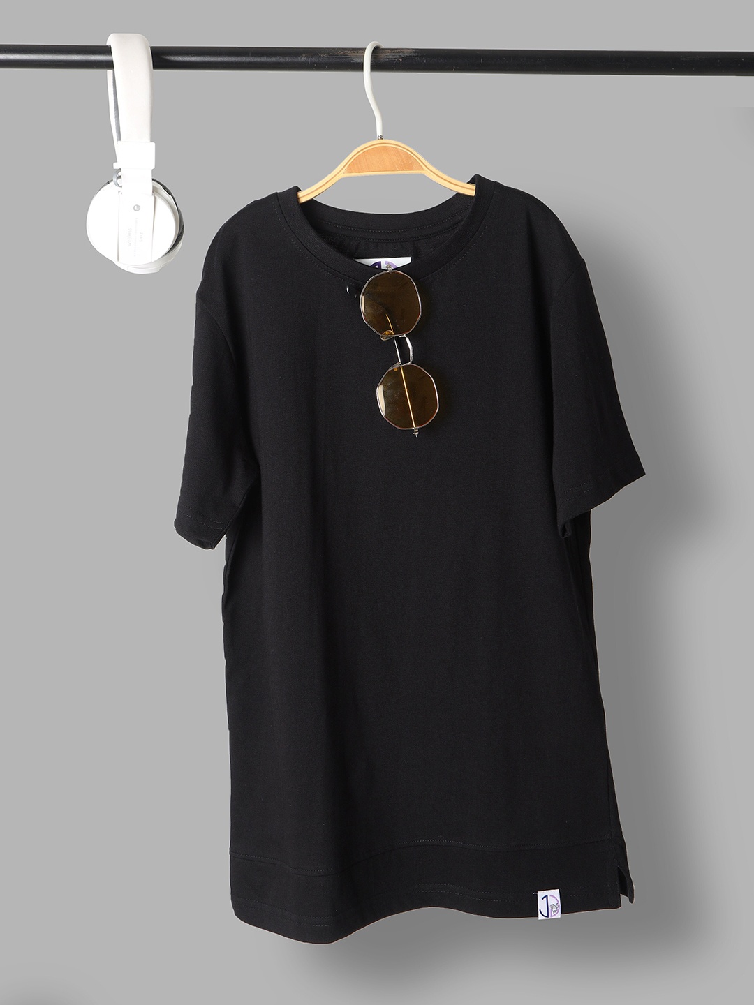 

Jumping Joey Boys Round Neck Longline Oversized Pure Cotton T-shirt, Black