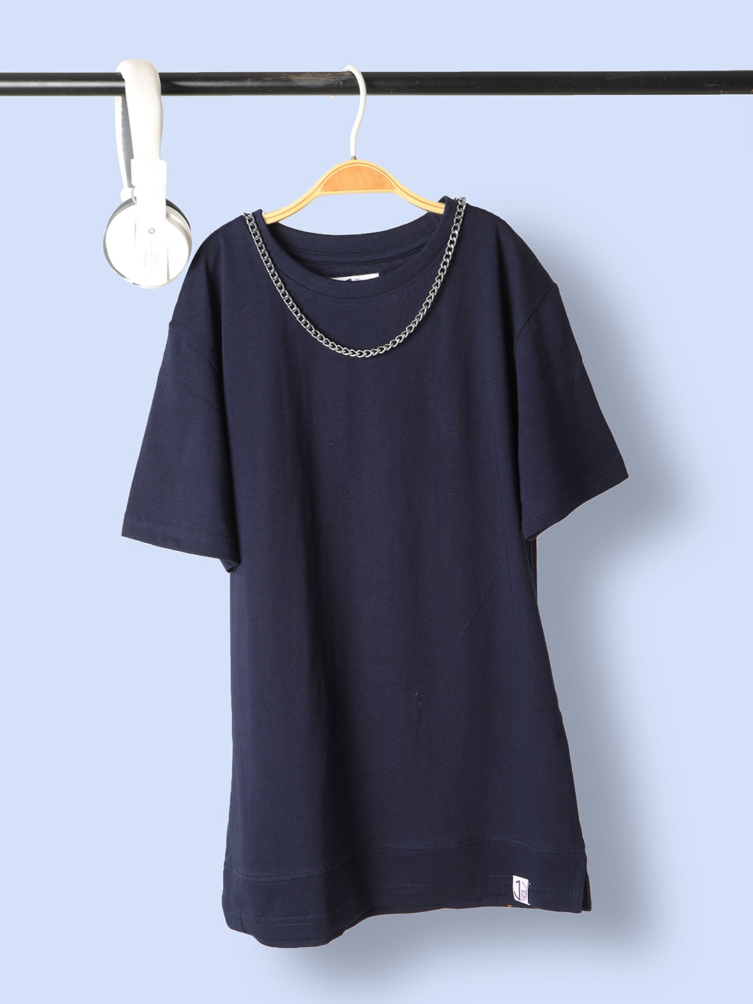 Jumping Joey Boys Round Neck Longline Oversized Pure Cotton T-shirt, Navy blue