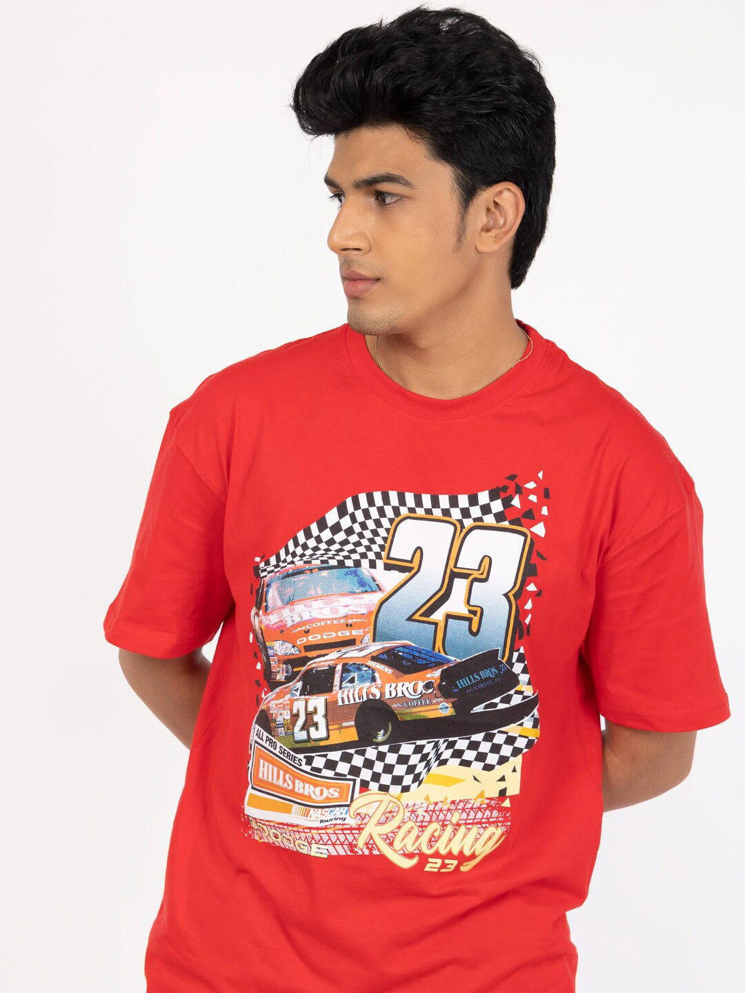 

Bonkers Corner Graphic Printed Drop-Shoulder Sleeves Loose Cotton T-shirt, Red