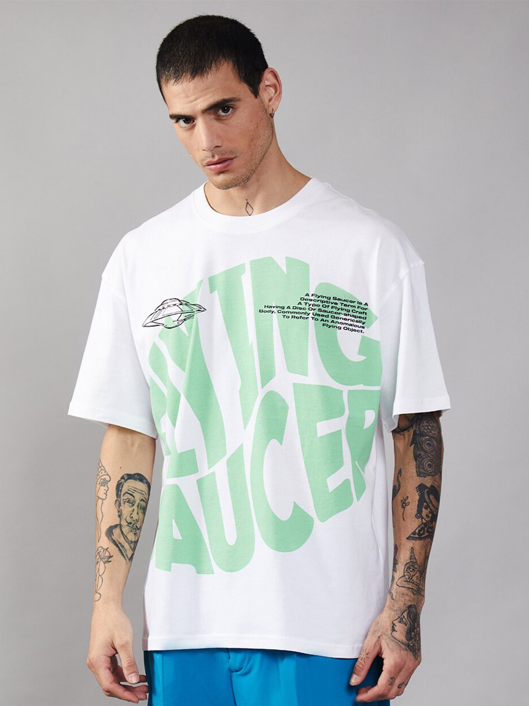 

Bonkers Corner Typography Printed Drop Shoulder Sleeves Cotton Loose Fit T-shirt, White
