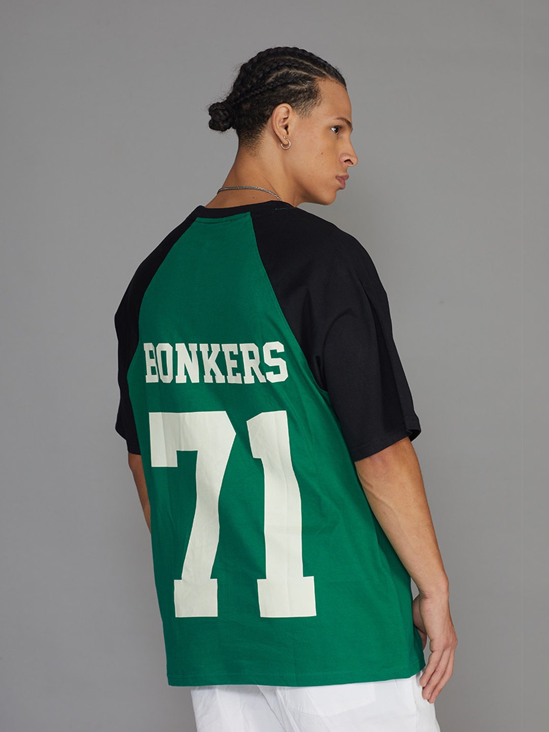 

Bonkers Corner Typography Printed Raglan Sleeves Cotton Loose Fit T-shirt, Green