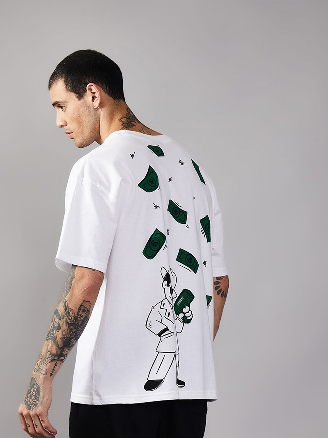 

Bonkers Corner Graphic Printed Drop Shoulder Sleeves Cotton Loose Fit T-shirt, White