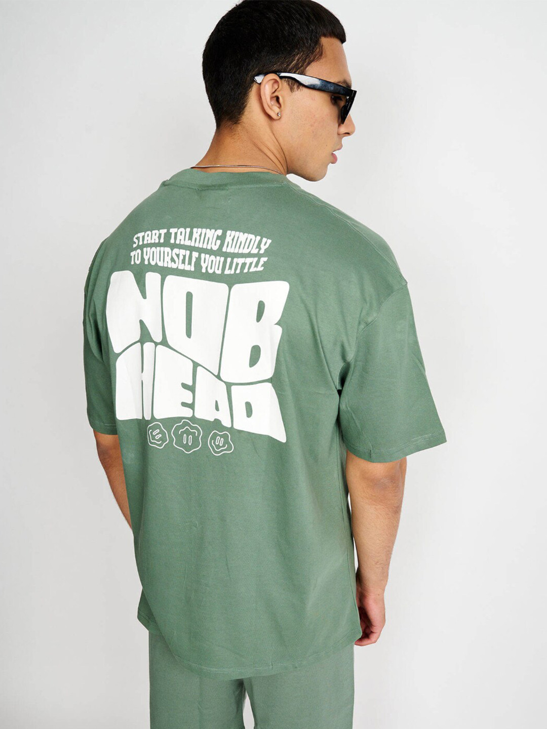 

Bonkers Corner Typography Printed Loose Cotton T-shirt, Green