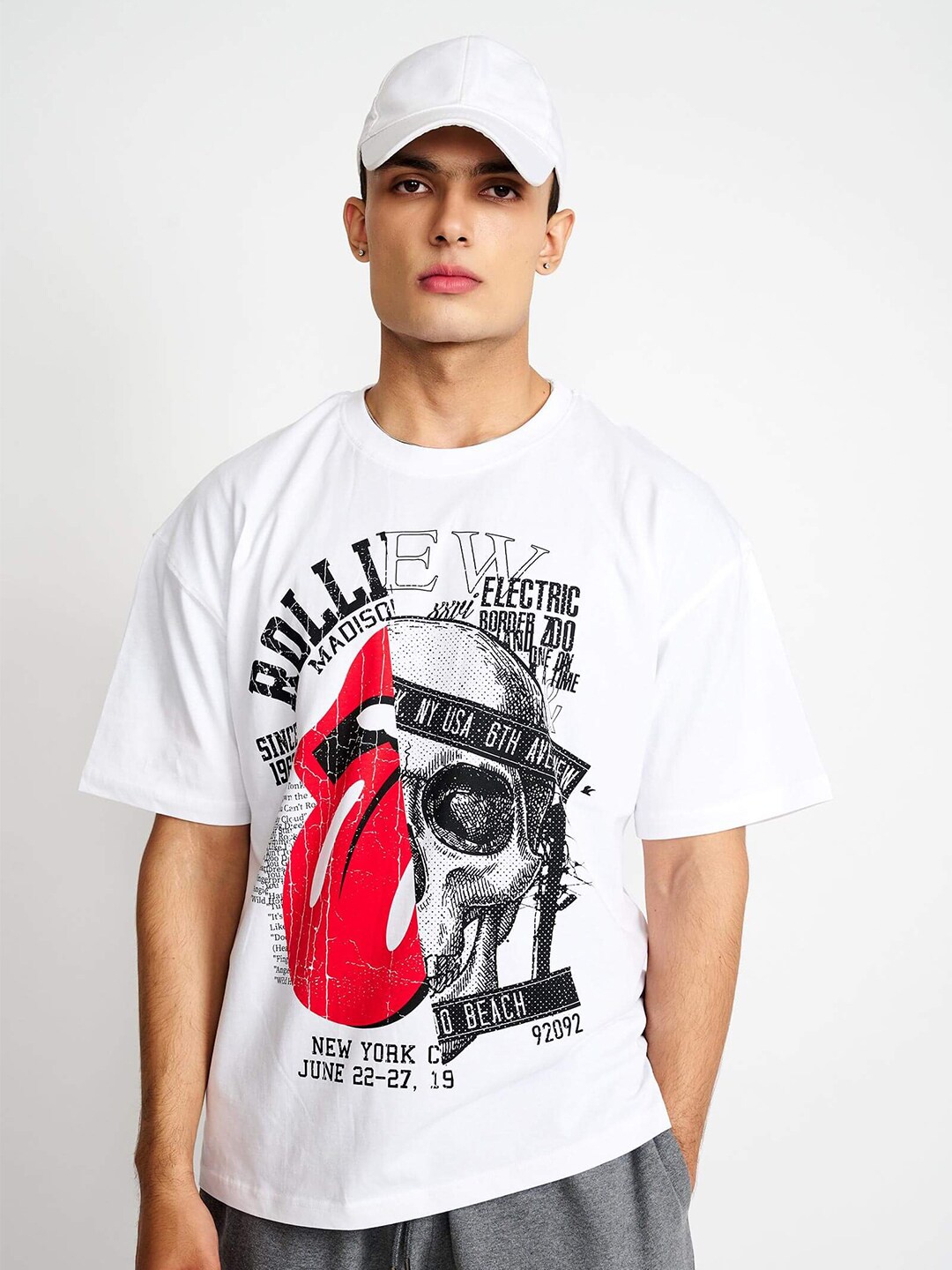 

Bonkers Corner Typography Printed Drop Shoulder Sleeves Cotton Loose Fit T-shirt, White