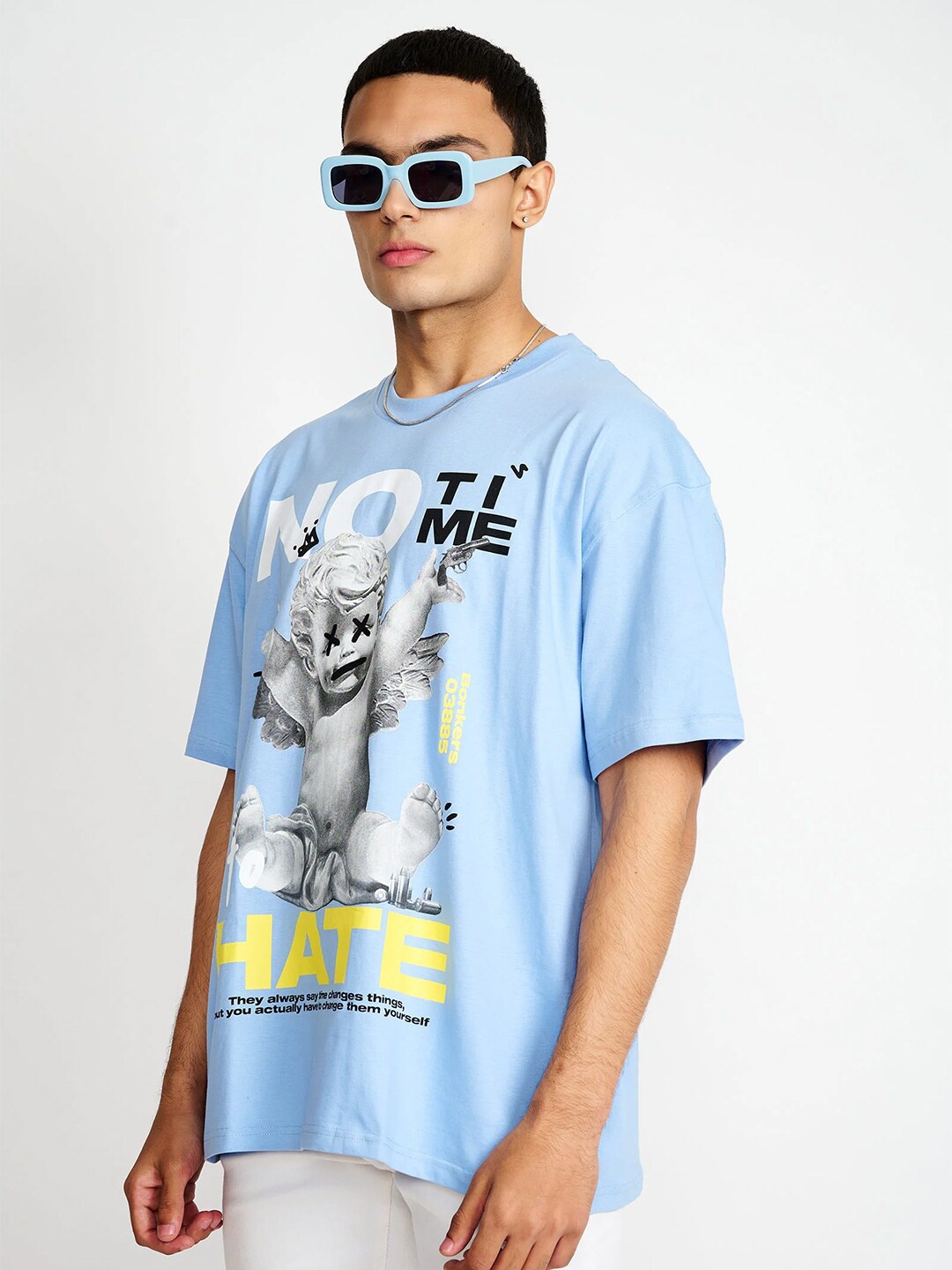 

Bonkers Corner Graphic Printed Loose Cotton T-shirt, Blue