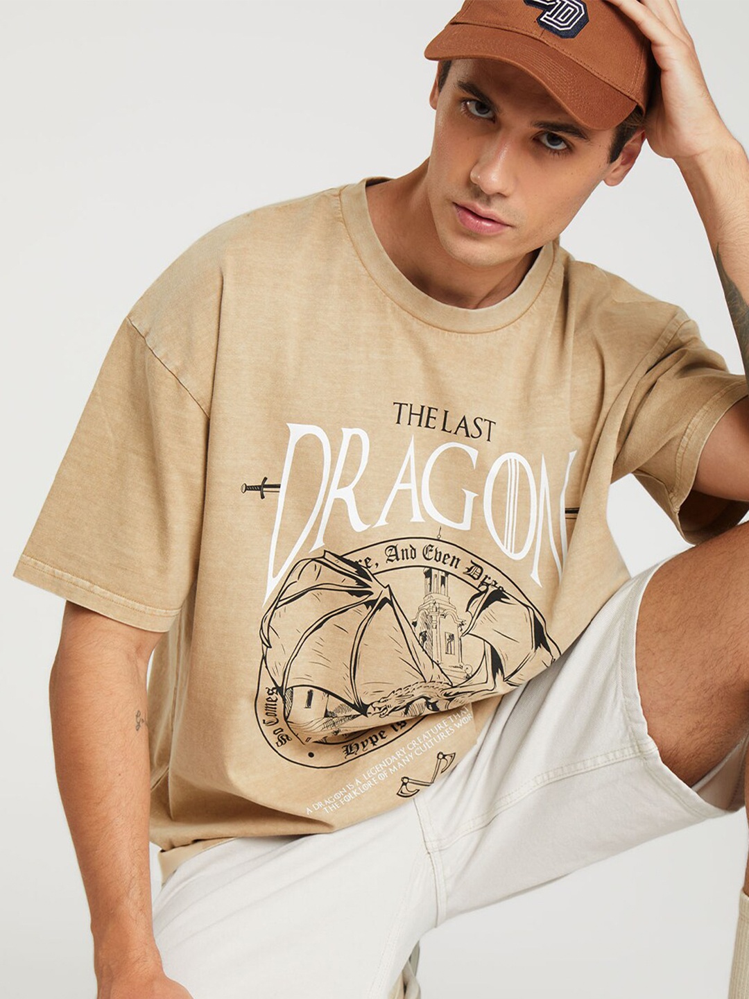 

Bonkers Corner Graphic Printed Loose Cotton T-shirt, Brown