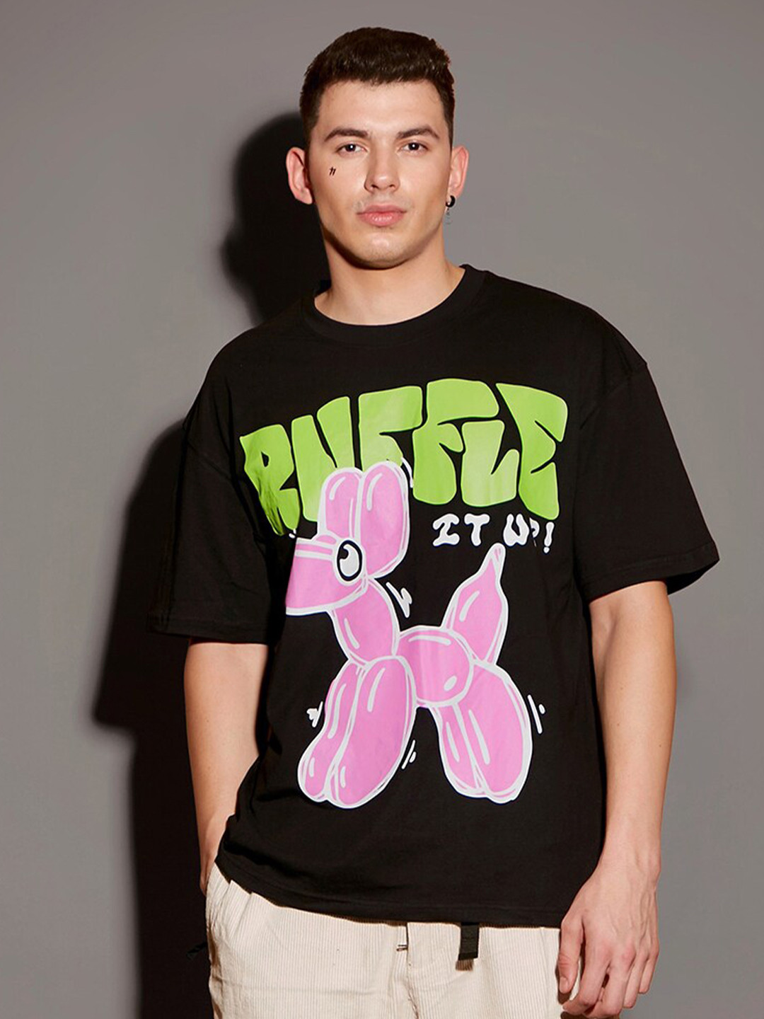 

Bonkers Corner Typography Printed Oversized Cotton T-shirt, Black