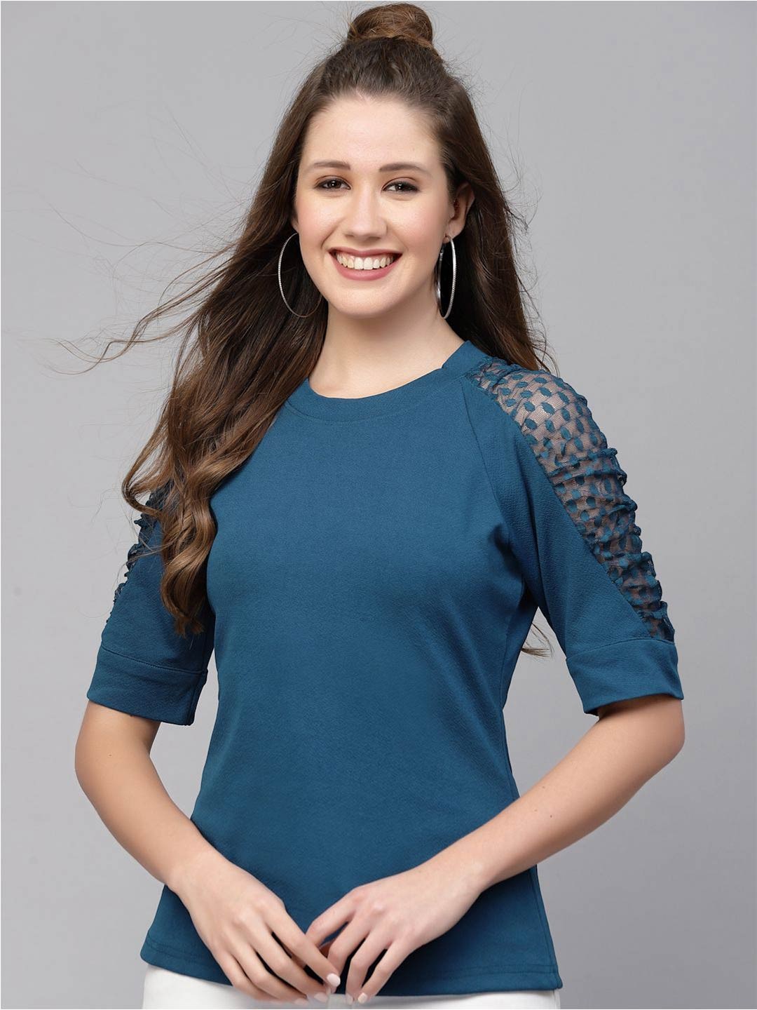 

Selvia Round Neck Raglan Sleeves Top, Blue
